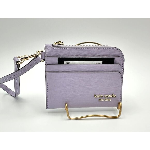 Kate Spade KI663 Devin Coin Card Case Wristlet Lavender Cream Saffiano Leather - Picture 3 of 15